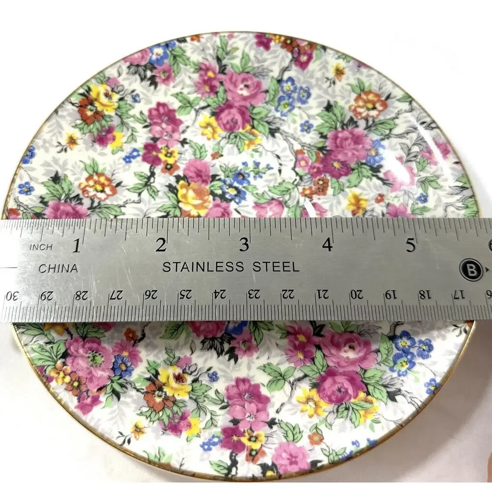 BCM Nelson Ware Chintz Floral Teacup & Saucer England Pink Blue Gold Trim